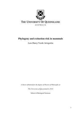 Phylogeny and Extinction Risk in Mammals Luis Darcy Verde Arregoitia