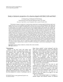 Study of Dielectric Properties of Α-Alumina Doped with Mno, Cdo and Moo