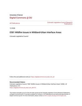 0581 Wildfire Issues in Wildland-Urban Interface Areas