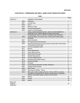 Chapter W-3 - Furbearers and Small Game, Except Migratory Birds