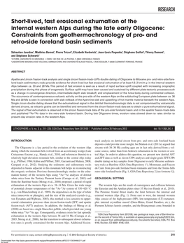 RESEARCH Short-Lived, Fast Erosional Exhumation of the Internal Western Alps During the Late Early Oligocene