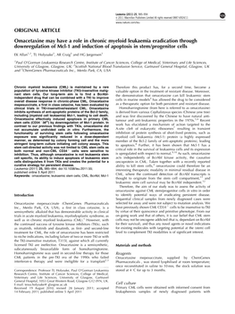 Omacetaxine May Have a Role in Chronic Myeloid Leukaemia Eradication Through Downregulation of Mcl-1 and Induction of Apoptosis in Stem/Progenitor Cells