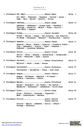 I Nhalt 1. Kirchspiel Alt Jabel Pastor Tebel Seite 1 Alt Jabel