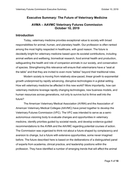 Executive Summary: the Future of Veterinary Medicine AVMA