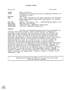 DOCUMENT RESUME AUTHOR Strategies for Detecting Outliers in Regression Analysis: an 40P.; Paper Presented at the Annual Meeting