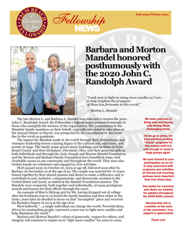NEWS Barbara and Morton Mandel Honored Posthumously with The