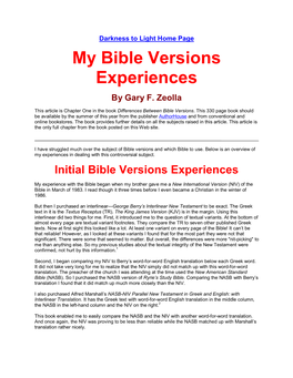 Bible Versions Experiences by Gary F