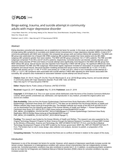 Binge Eating, Trauma, and Suicide Attempt in Community Adults with Major Depressive Disorder