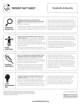 PATIENT FACT SHEET Tendinitis & Bursitis