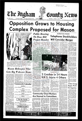 The Ingham County News, Wednesday, October 1I, 1967 Page A-5 Prominent GOP Woman Judge Hotchkiss Speaks to Speak in Lansing to Mason Woman's Club Mrs