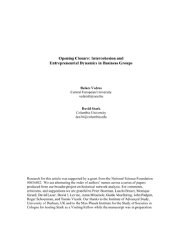 Opening Closure: Intercohesion and Entrepreneurial Dynamics in Business Groups