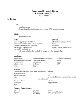 Cornea and External Disease Robert Cykiert, M.D
