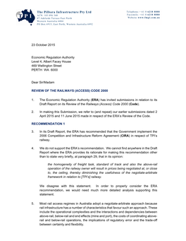 The Pilbara Infrastructure Pty Ltd 23 October 2015 Economic Regulation