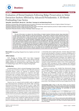 Evaluation of Dental Implants Following Ridge Preservation In