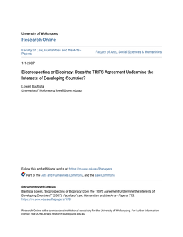 Bioprospecting Or Biopiracy: Does the TRIPS Agreement Undermine the Interests of Developing Countries?