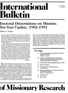 William A. Smalley, “Doctoral Dissertations on Mission: Ten-Year