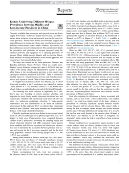 Factors Underlying Different Myopia Prevalence Between Middle- And