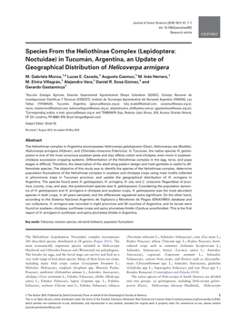 Species from the Heliothinae Complex (Lepidoptera: Noctuidae) in Tucuman,� Argentina, an Update of Geographical Distribution of Helicoverpa Armigera