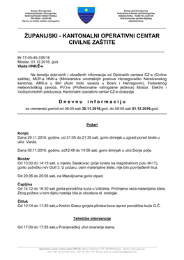 Županijski - K Antonalni Operativni Centar Civilne Zaštite ______