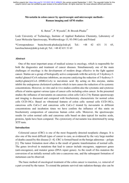 Mevastatin in Colon Cancer by Spectroscopic and Microscopic Methods - Raman Imaging and AFM Studies