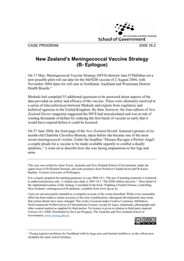 New Zealand's Meningococcal Vaccine Strategy