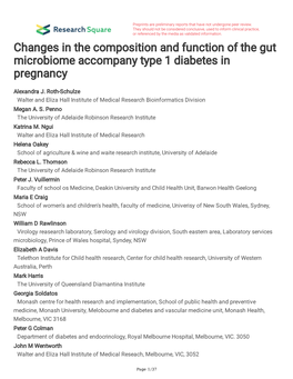 Changes in the Composition and Function of the Gut Microbiome Accompany Type 1 Diabetes in Pregnancy