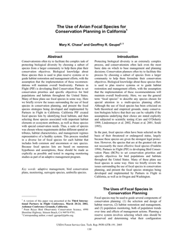 The Use of Avian Focal Species for Conservation Planning in California1