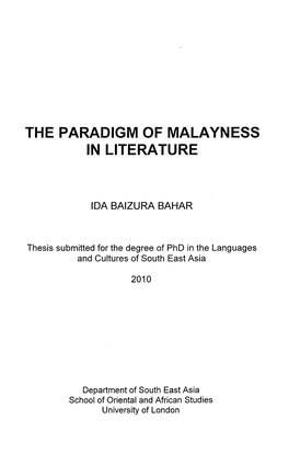 The Paradigm of Malayness in Literature