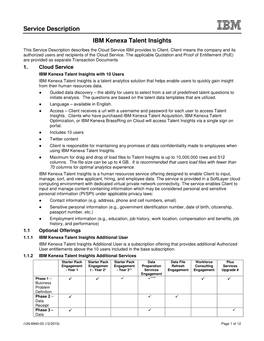 Service Description IBM Kenexa Talent Insights This Service Description Describes the Cloud Service IBM Provides to Client