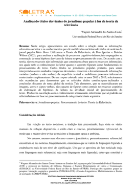 Analisando Títulos Desviantes Do Jornalismo Popular À Luz Da Teoria Da Relevância