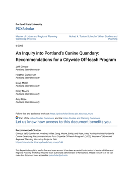 An Inquiry Into Portland's Canine Quandary: Recommendations for a Citywide Off-Leash Program