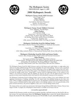 2000 Mythopoeic Awards Mythopoeic Fantasy Award, Adult Literature Peter S