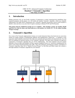 1. Introduction 2. Tomasulo's Algorithm