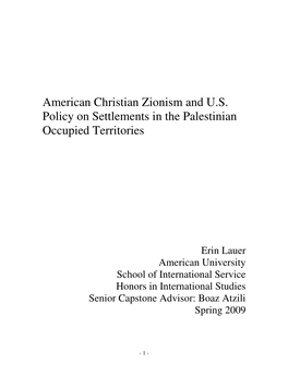 American Christian Zionism and U.S. Policy on Settlements in the Palestinian Occupied Territories