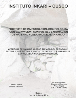 Cusco Proyecto De Investigación Arqueológica