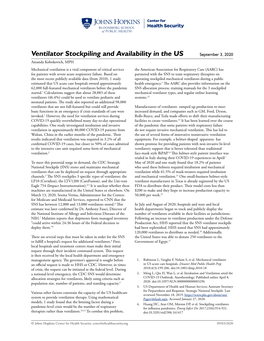 Ventilator Stockpiling and Availability in the US