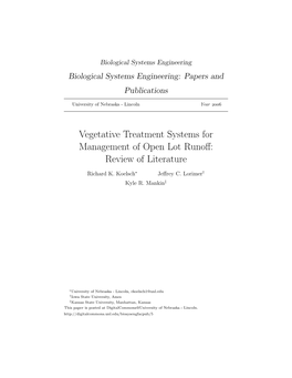 Vegetative Treatment Systems for Management of Open Lot Runoff: Review of Literature