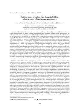 Raising Pups of Urban San Joaquin Kit Fox: Relative Roles of Adult Group Members