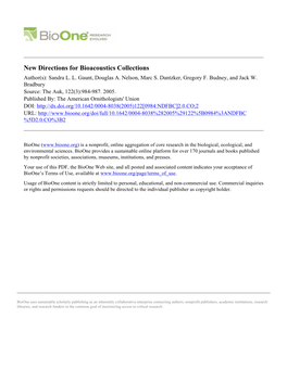 New Directions for Bioacoustics Collections Author(S): Sandra L