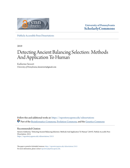 Detecting Ancient Balancing Selection: Methods and Application to Human Katherine Siewert University of Pennsylvania, Kmsiewert@Gmail.Com