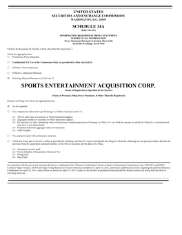 SPORTS ENTERTAINMENT ACQUISITION CORP. (Name of Registrant As Specified in Its Charter)