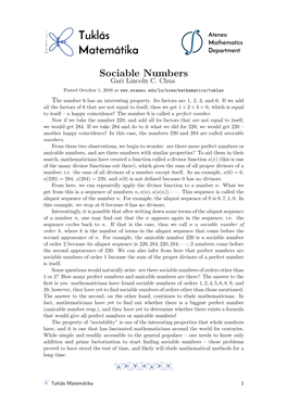 Sociable Numbers Gari Lincoln C