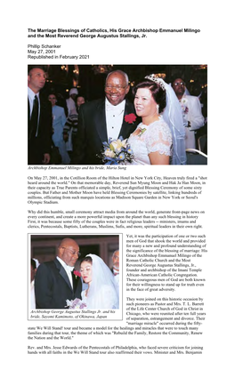 The Marriage Blessings of Catholics, His Grace Archbishop Emmanuel Milingo and the Most Reverend George Augustus Stallings, Jr