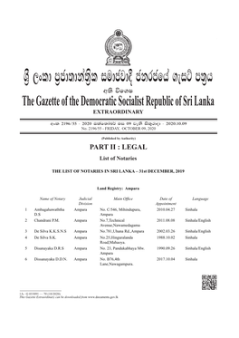 Sl Iudcjd§ Ckrcfha .Eiü M;%H W;S Úfyi the Gazette of the Democratic Socialist Republic of Sri Lanka EXTRAORDINARY