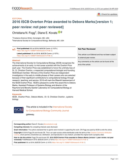 2016 ISCB Overton Prize Awarded to Debora Marks[Version 1; Peer