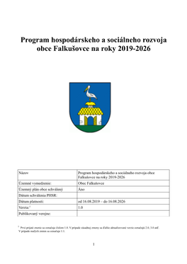 Program Hospodárskeho a Sociálneho Rozvoja Obce Falkušovce Na Roky 2019-2026