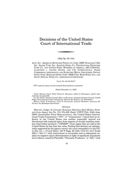 Decisions of the United States Court of International Trade