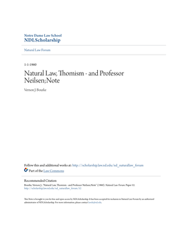 Natural Law, Thomism - and Professor Neilsen;Note Vernon J
