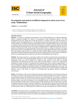 Investigation and Analysis of Infill Development in Urban Areas (Case Study: Shahinshahr)