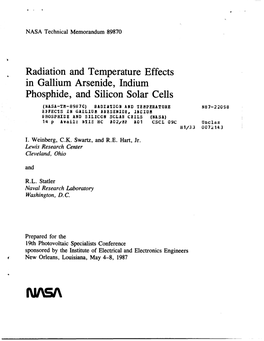 Radiation and Temperature Effects in Gallium Arsenide, Indium Phosphide, and Silicon Solar Cells